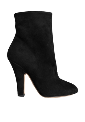 Black Suede Leather Mid Calf Boots Shoes - EU36/US5.5