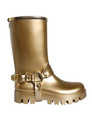 Metallic Gold Rubber PVC Rain Boots Shoes - EU37/US6.5