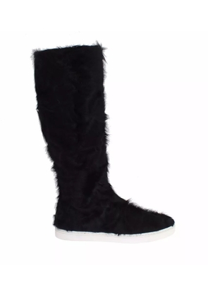 Black Xiangao Lamb Fur Leather Boots Shoes - EU36/US6