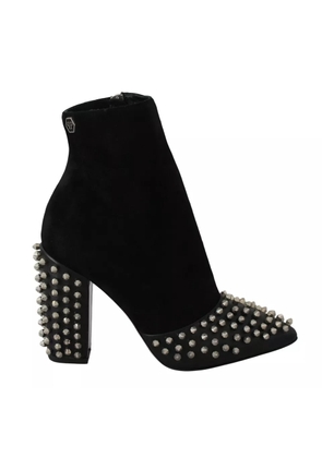 Black Suede Studded Heels Ankle Boots Shoes - EU36/US6