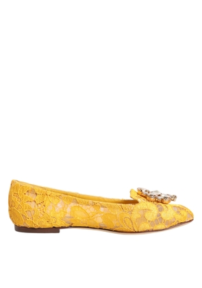 Yellow Taormina Lace Crystals Flats Shoes - EU36/US5.5