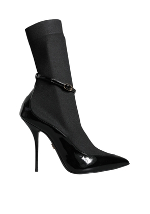 Black Leather Stilettos Booties Socks Shoes - EU39/US8.5