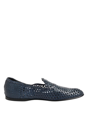 Blue Woven Leather Slip On Loafers Shoes - EU41/US8
