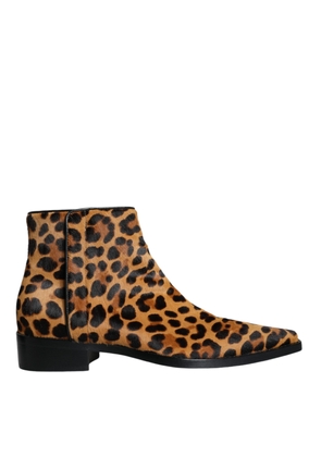 Brown Leopard Calf Fur Ankle Boots Shoes - EU35.5/US5