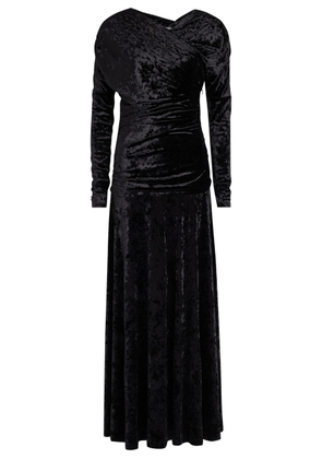 Ganni Ruched Asymmetric Velour Midi Dress - Black - 36 (UK8 / S)