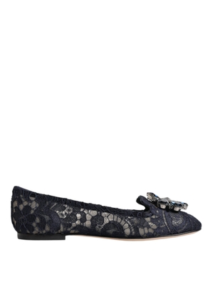 Blue Taormina Lace Crystals Flats Shoes - EU34/US4.5