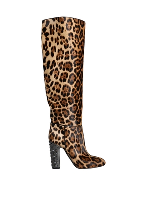 Beige Black Leopard Knee High Boots Shoes - EU37/US6.5