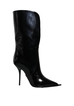 Black Patent Leather Mid Calf Boots Shoes - EU37/US6.5