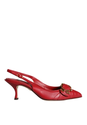 Red Devotion Leather Heels Slingback Shoes - EU35.5/US5