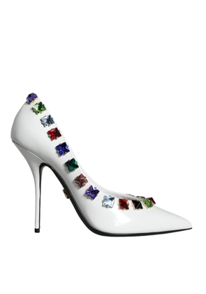 White Crystals Leather High Heels Pumps Shoes - EU39/US8.5