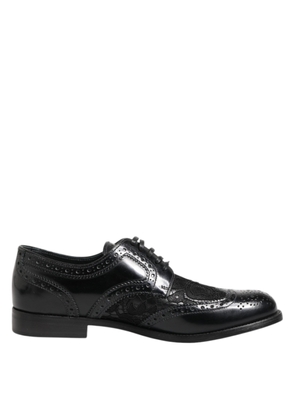 Black Leather Floral Lace Dress Formal Shoes - EU38/US7.5