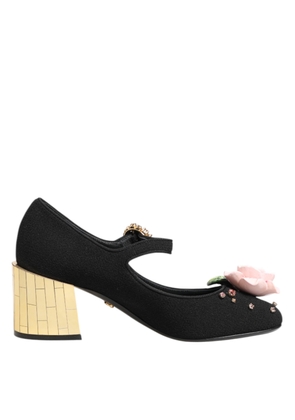 Black Flower Crystal Embellished Mary Jane Shoes - EU36/US5.5