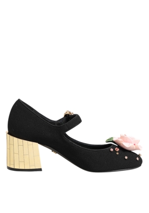 Black Flower Crystal Embellished Mary Jane Shoes - EU35/US4.5