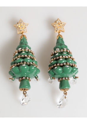 Gold Brass Multicolour Christmas Tree Earrings