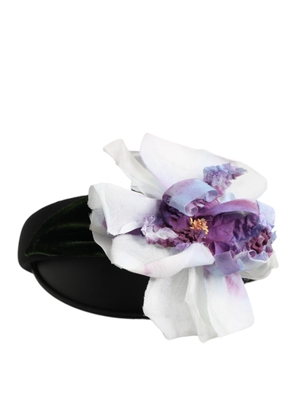 Black Green Silk Purple White Floral Appliqué Accessory Headband