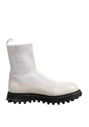 White Beige DG Logo Mid Calf Boots Shoes - EU44/US11