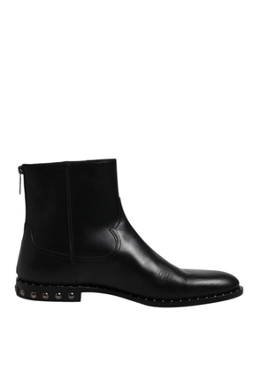 Black Leather Logo Ankle Boots Studded Shoes - EU44/US11