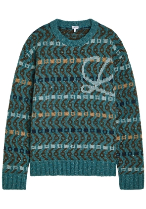 Loewe Logo Patterned Wool-blend Jumper - Blue - M