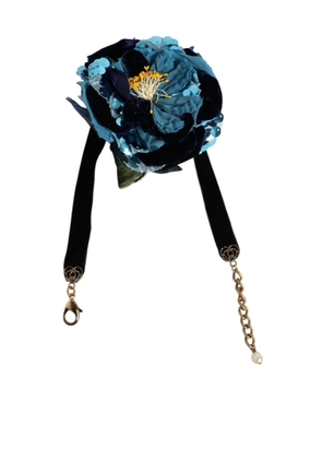 Blue Floral Appliqué Velvet Choker Crystal Beads Necklace