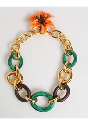 Multicolor Gold Brass Tiger Lily Floral Chai Necklace
