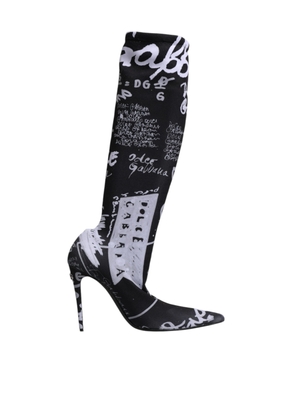 Black Logo Stretch Heels High Boots Shoes - EU36/US6