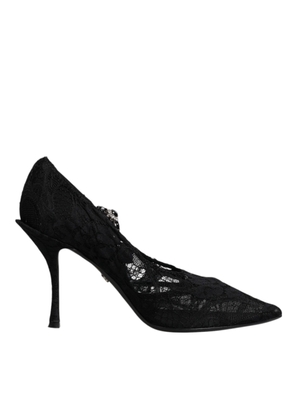 Black Lace Crystals Mary Jane Pumps Shoes - EU39.5/US9