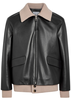 Loewe Layered Ribbed-trim Leather Jacket - Black - 46 (IT46 / S)
