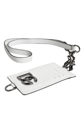 White Calf Leather Lanyard Logo Card Holder Wallet