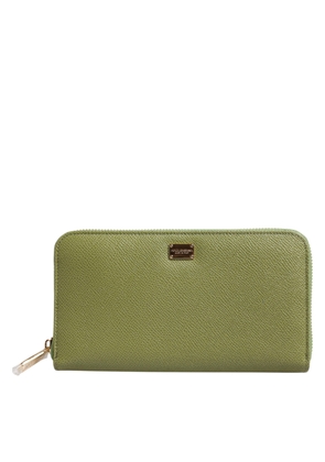 Green Leather Logo Plaque Zip Around Continenta Wallet