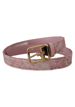 Pink Jaquard Embroidered Gold Tone Metal Buckle Belt - 75 cm / 29,5 Inches