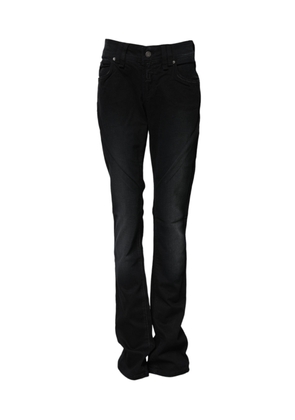 Black Cotton Mid Waist Tapered Denim Jeans - W24