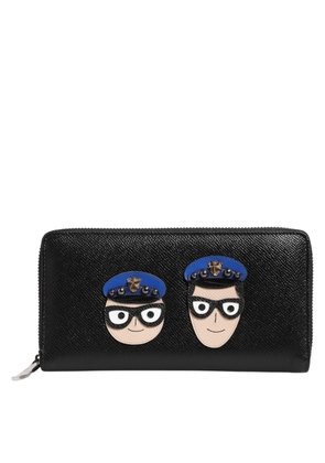 Black Leather #DGFAMILY Zipper Continental Mens Wallet