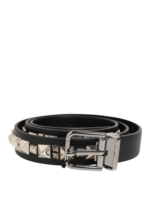 Dolce & Gabbana Black Leather Studded Silver-Tone Buckle Belt - 90 cm / 36 Inches