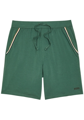 Boss Unique Logo Stretch-cotton Shorts - Green - M
