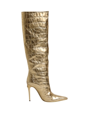 Gold Leather Stiletto Heels High Boots Shoes - EU37/US7