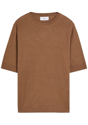 Lardini Ribbed Fine-knit Flax and Cotton-blend T-shirt - Brown - L
