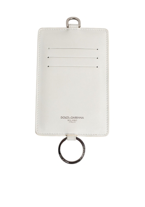 White Calf Leather Lanyard Logo Card Holder Men Wallet