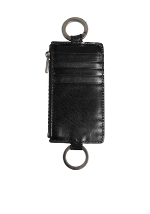 Black Leather Logo Embossed Lanyard Card Holde Wallet