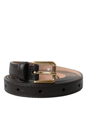 Dolce & Gabbana Black Leather Long Skinny Gold Metal Buckle Belt - 150cm
