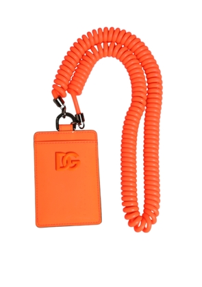 Orange Leather Logo Embossed Lanyard Card Holder Wallet