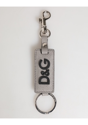 Gray Leather Logo Metal Ring Keychain Holder Men Keyring