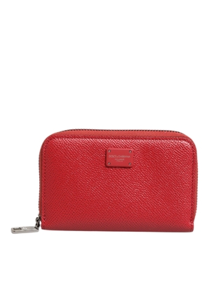 Red Leather Zip Around Logo Plaque Men Coin Purse Wallet