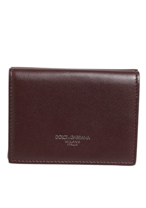 Leather Embossed Logo Trifold Men Card Holder Dark Brown