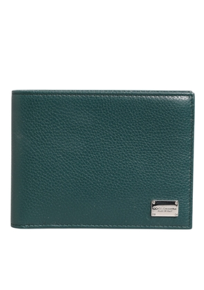 Green Leather DG Logo Plaque Bifold Men Card Holder Wallet