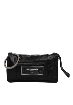 Black Fabric Logo Two Way Clutch Crossbody Bag