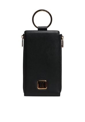 Black Leather Logo Plaque Neck Strap Card Coin Wallet