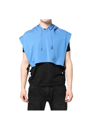 Blue Cotton Hooded Men Sportswear One Size Vest - One Size