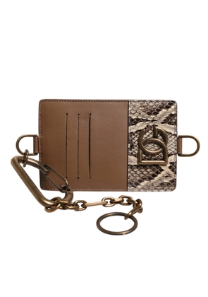 Brown Exotic Leather Card Holder DG Logo Plaque Wallet