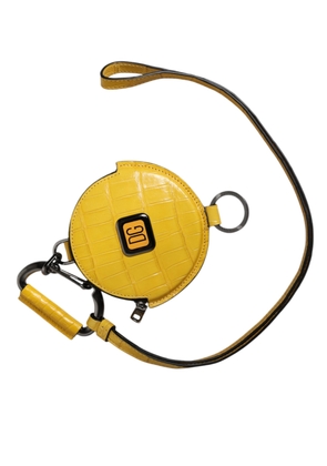 Yellow Round Leather DG Logo Coin Purse Lanyard Wallet
