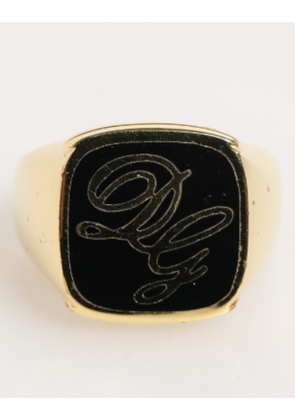 Gold Tone Enamel Brass Signet DG Logo Adjustable Ring